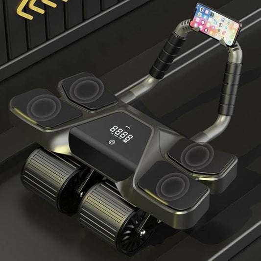 2025 New 4-Wheel Abdominal Roller with Elbow Support : Latest Upgraded High-Performance Exercise Machine With Automatic Rebound, Multi- layered Anti-Slip Design with Calorie Counting LCD Screen