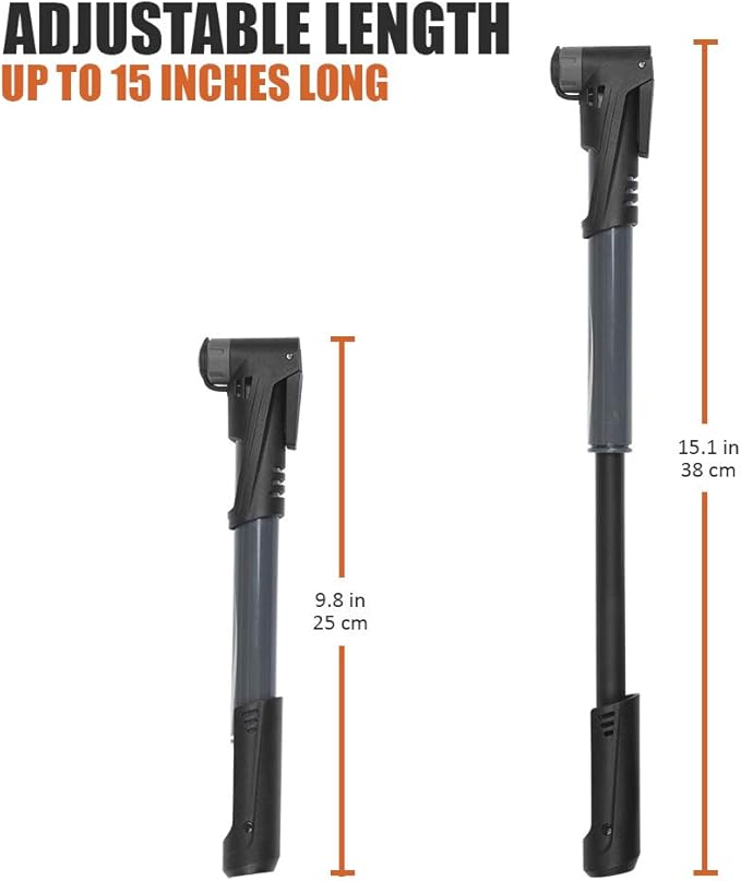 BV Mini Bike Pump Portable Frame Pump, Shock Pump for Bike Shock, Air Ball Pump Inflator with Ball Pump Needles, Mini Pump Fits Presta & Schrader- Smart Valve