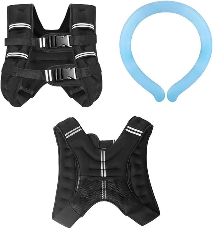 Weighted Vest for Women Men & Neck CoolingTube 2 pcs - Weighted Vest Woman,with Reflective Stripe Adjustable Safety Buckle,Men Womens weighted vest for Walking 6.6LB(3kg)11LB(5kg)17.6LB(8kg)22LB(10kg)