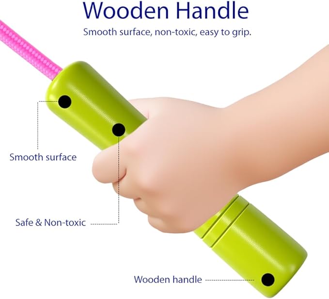 Rainbow Jump Rope for Kids - Wooden Handle - 8.5FT Adjustable Nylon Braided Fitness Skipping Rope for Girls or Boys Fitness Outdoor Exercise Physical Education