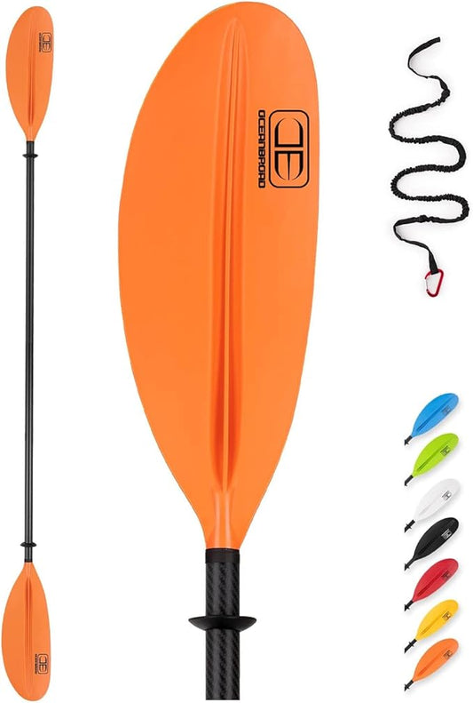 OCEANBROAD Carbon Fiber Kayak Paddle 90.5in/230cm, 86in/218cm for Adults Kayaking Boating Canoeing Oar with Paddle Leash