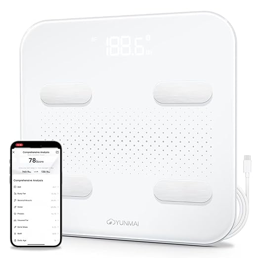Yunmai Smart Scale for Body Weight, Digital Bathroom Scale with BMI, Body Fat, Muscle Mass, Bluetooth Body Fat Scale, 13 Body Composition Scale Apple Health Compatible, Rechargeable 400lb