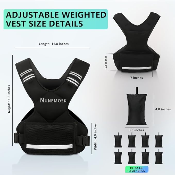 Weighted Vest, Adjustable Weights for Women& Men, 4-10LB/12-18LB Rucking Vest with 6 Weights & Large Pocket, Reflective Strip for Running, Workouts & Strength Training