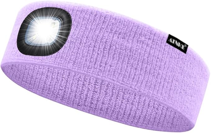 ATNKE 4 LED Lighted Sport Sweatband,USB Rechargeable Running Head Band Lamp High Stretch Wicking Gifts for Men and Women