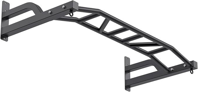 SELEWARE 48'' Heavy Duty Pull Up Bar Wall Mount Multi-function Chin up Bar with Home Gym Cable Pulley System LAT Pulldown Workout Attachments Heavy Bag Hanger