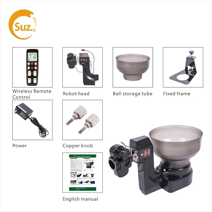 Suz Table Tennis Robot Ping Pong Ball Machine S102 Wireless Remote Control Automatic Table Tennis Machine for Training with 40mm+ Table Tennis Balls