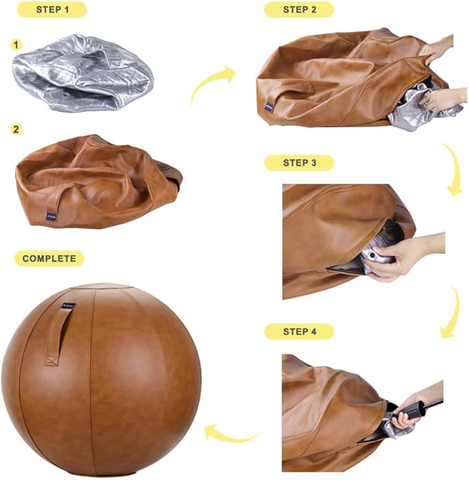 LifeSpan Fitness Yoga Exercise Ball Chair - Fitness Ball for Workout, Birthing Ball for Pregnancy, Exercise Ball Chair for Office, Balance Ball Chair (Caramel Leather, 25 Inch)