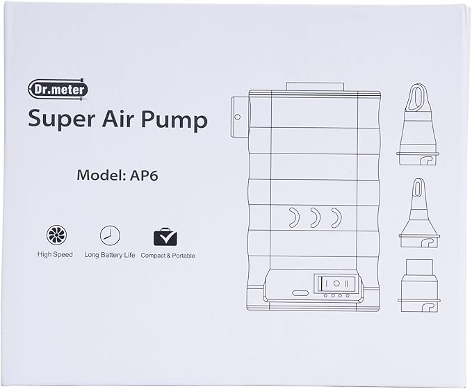 Dr.meter Air Mattress Pump, Rechargeable 6000mAh Portable Air Pump, Quick-Fill Electric Air Inflator Deflator for Outdoor Camping Inflatable Bed Pool Boat Float Raft Swimming Rings Vacuum Bag