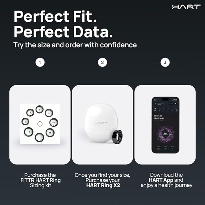 HART Smart Ring - Health & Fitness Tracker for Men & Women, 8+ Day Battery, Tracks Heart Rate, Stress, Activity, Weight Loss Buy Sizing Kit, Wearable Ring for Women Daily Routine, Sleep Tracker
