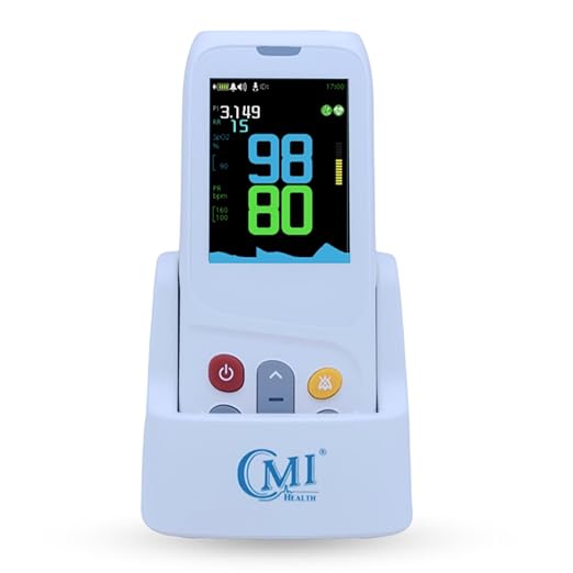 CMI Health CH-100 Handheld Pulse Oximeter - Measures Oxygen Level, Pulse Rate & Respiration Rate - Adjustable Audio & Visual Alarm - 1440 Hours of Continuous Data Storage
