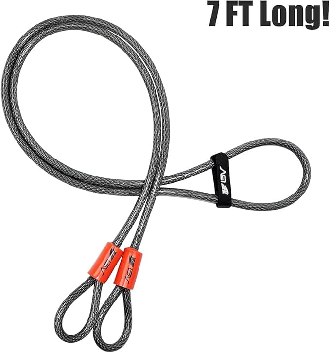 BV 7FT Heavy-Duty Security Cable Lock with Loops – Extra Thick 10mm (3/8") Braided Steel, Cut-Resistant & Weatherproof Wire Cable for Padlock, Gate, Bike, Motorcycle & Outdoor Equipment