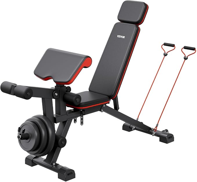 VEVOR Weight Bench, 800lbs Adjustable Weight Bench Press for Full Body Workout, Exercise Sit up Bench for Home Gym Strength Training, Flat Bench with with Leg Extension, Preacher Pad, Fast Adjustment
