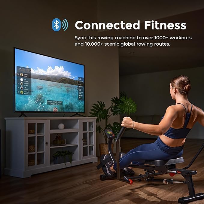 Sunny Health & Fitness Compact Full-Motion Rowing Machine w/Adjustable Resistance, Low-Impact Full-Body Workout Rower w/Long Slide Rail, Space-Saving Design, Optional Free SunnyFit App Connection