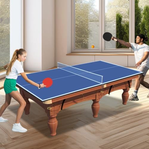7/8/9ft Mid-Size Ping Pong Conversion Top with Net Set for Billiard and Pool Tables - Regulation Top Converts Billiards into Ping Pong Table Blue/Green/Black