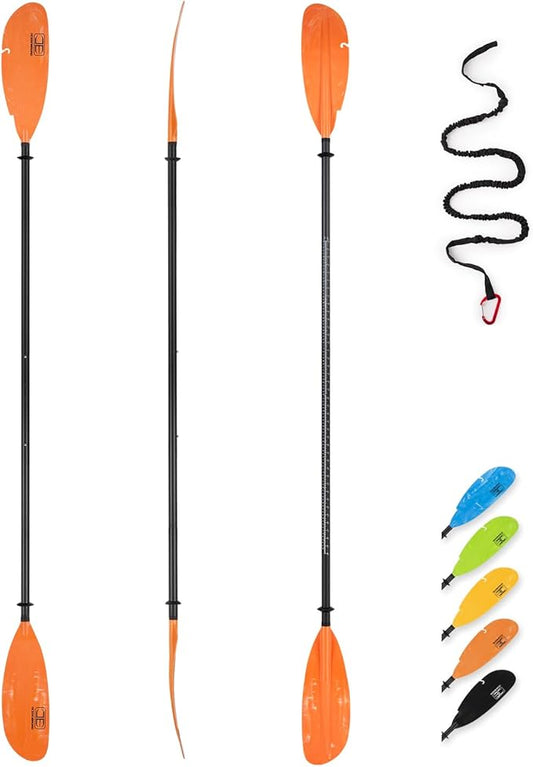 OCEANBROAD Adjustable Carbon Fishing Kayak Paddle - 94in/240cm-98in/250cm-102in/260cm Carbon Fiber Shaft with Paddle Leash