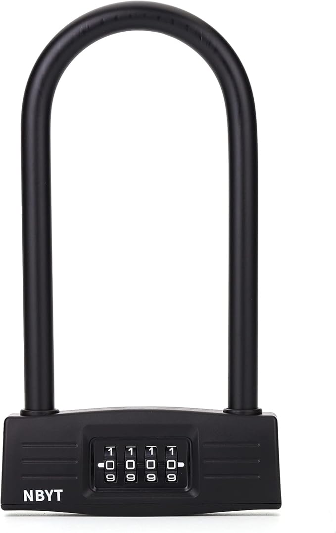 U Bike Lock - Heavy Duty Combination Lock for Motorcycle Wheel, Office Door, Fence & Gate - Resettable, Long Combination U-Lock in Black - Steel/Zinc/PVC Construction - 8.8 x 4.7 x 1.1 Inches