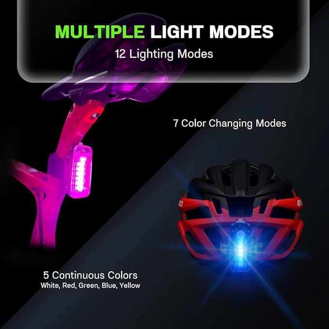 SpectraFLUX™ Ultra-Bright Color-Changing Safety Light/Bike Taillight, Seatpost or Helmet Mounting, USB Rechargeable (250 Lumens, 12 Modes)