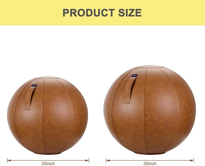 LifeSpan Fitness Yoga Exercise Ball Chair - Fitness Ball for Workout, Birthing Ball for Pregnancy, Exercise Ball Chair for Office, Balance Ball Chair (Caramel Leather, 25 Inch)