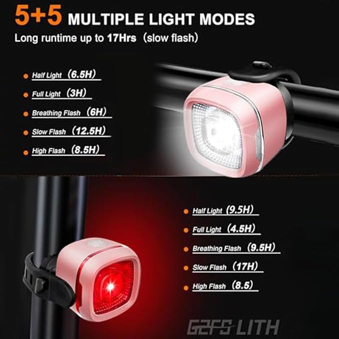 Mini Bike LightNew 5+5 Mode IPX6 Waterproof, Type-C Rechargeable, Suitable for Night Riding, with high Brightness Front and Rear,Headlight Taillight for Men Women Kids Road Mountain