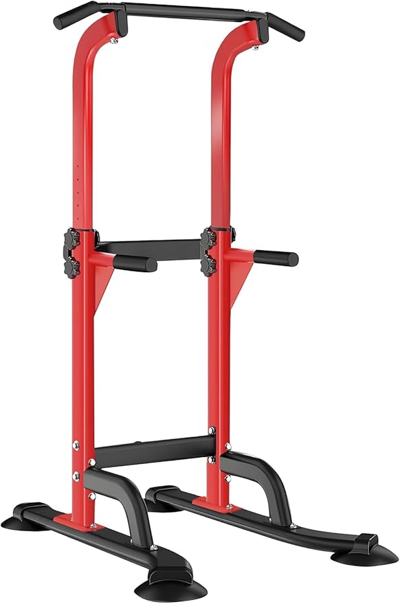 Dland Power Tower Pull Up Bar Dip Station and Height Adjustable Dip Bar Stand, Multi-Function Home Gym Exercise Equipment Strength Training Fitness Workout Station
