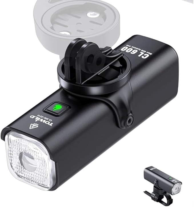 TOWILD Bike Lights for Night Riding,Compatible with Garmin/GoPro Mount,600 Lumen Bike Headlight,2000mAh Rechargeable Battery,Waterproof Bike Front Light for Commuter Cyclists-Fits All Bikes