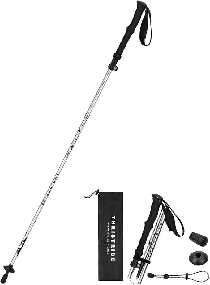 Collapsible Aluminum Single Trekking Pole(1pc) - Lightweight Hiking Stick for Women, Men & Seniors, Adjustable Walking Sticks for Hiking, Camping & Outdoor Activities