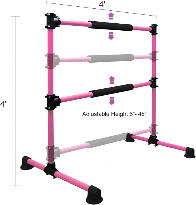 Wesky Double Ballet Barre Portable 4FT Adjustable Freestanding Ballet Barre Fitness Stretching Dancing Bar for Home Studio Adult and Kids