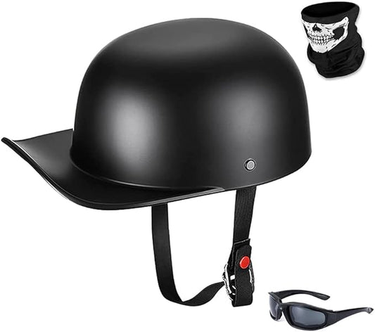 Vintage Open Face Motorcycle Helmet Retro Baseball Cap Half Helmets Men Women for Cruiser Street Scooter Moped Cap Jet with Mask Glasses - DOT Certified