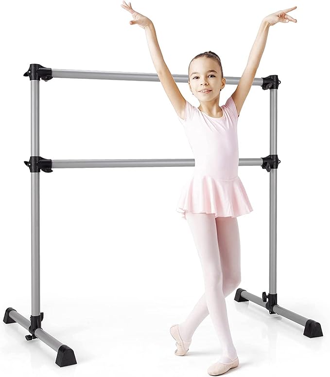 Costzon Portable Ballet Barre, 4FT Adjustable Double Freestanding Ballet Bar w/Anti-Skid Pad, Stable Base, Heavy-Duty Dancing Stretching Bar for Home, Fitness, Ballet