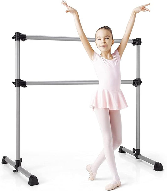 Costzon Portable Ballet Barre, 4FT Adjustable Double Freestanding Ballet Bar w/Anti-Skid Pad, Stable Base, Heavy-Duty Dancing Stretching Bar for Home, Fitness, Ballet