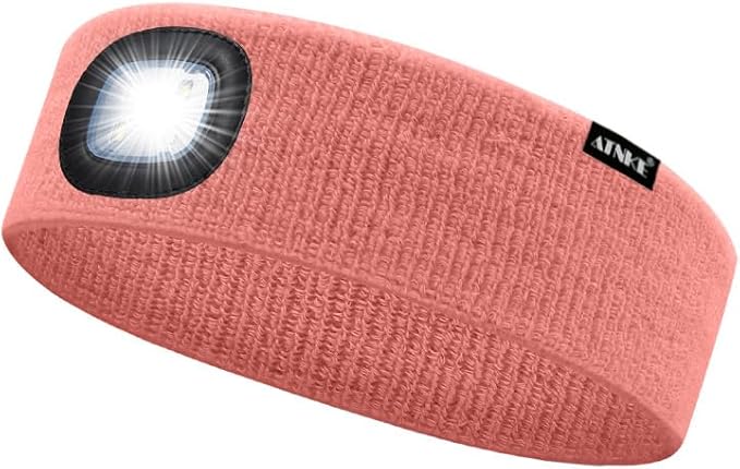 ATNKE 4 LED Lighted Sport Sweatband,USB Rechargeable Running Head Band Lamp High Stretch Wicking Gifts for Men and Women