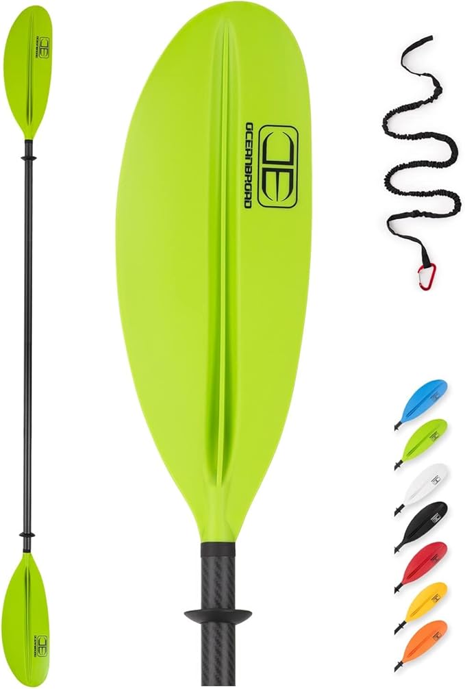 OCEANBROAD Carbon Fiber Kayak Paddle 90.5in/230cm, 86in/218cm for Adults Kayaking Boating Canoeing Oar with Paddle Leash