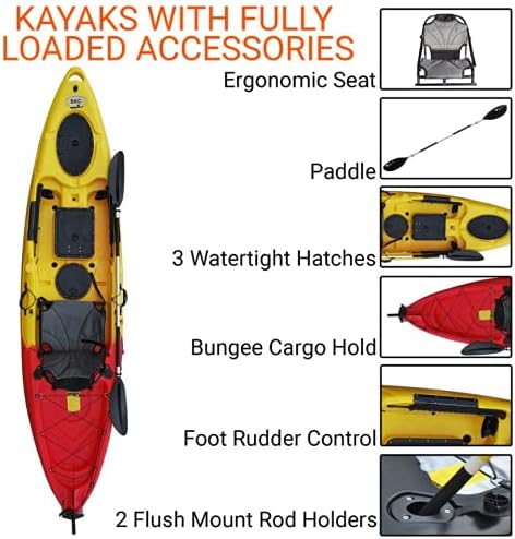 BKC UH-RA220 11.5 Foot Angler Sit On Top Fishing Kayak with Paddles and Upright Chair and Rudder System Included (Blue CAMO)