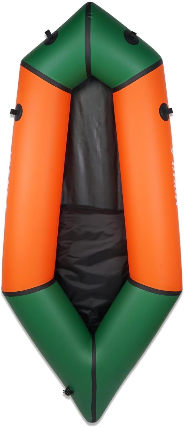 TPU Packraft Inflatable Lightweight Kayak - 1 Person Packraft, Ideal for Adults&Kids with Soft Seat, Litewater Dinghy for Flat Water Rafting, Fishing & Adventure, Rapid Inflate