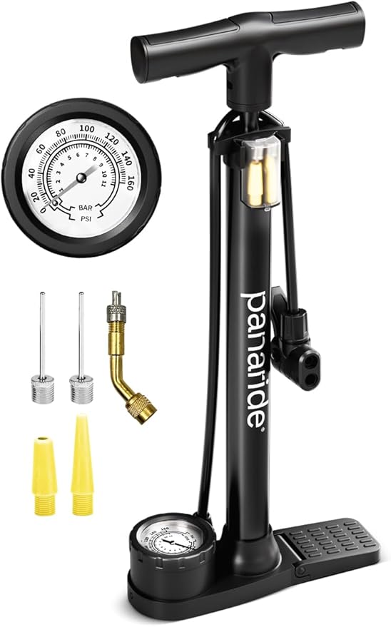 Bike Pump Floor, Advanced Bike Tire Inflator, Bicycle Hand Air Pump with Dual Presta and Schrader Valves, Handheld Pump, Suitable for Road and Mountain Bikes, Baby Stroller, Balls