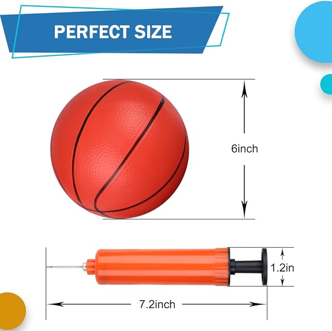 6 Inch Mini Basketballs for Toddlers Kids Teenagers, 6 Pack 6" Basketball Set with Pump Durable PVC Basketballs for Mini Over Door Hoop Pool Beach Balls for Swimming Pool, Indoor, Outdoor