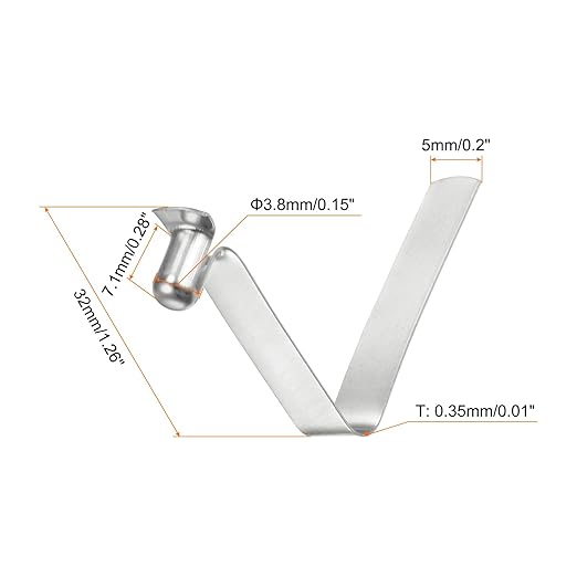 HARFINGTON 30pcs Single Button Kayak Paddle Snap Spring Clip 3.8x7.1x32mm 65Mn Spring Steel V-Shaped Hollow Lift Telescopic Locking Tube Pole Clips for Tent Umbrella Camping