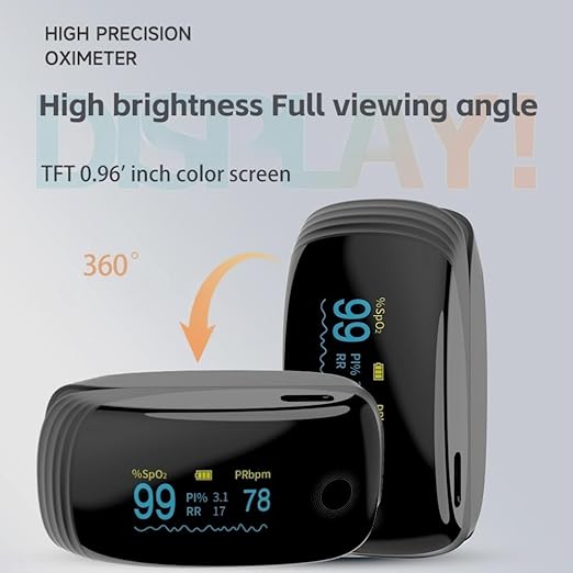 Rechargeable Pulse Oximeter Fingertip Oxygen Monitor Fingertip with SpO2 Pulse Rate and PI RR OLED Precision Fast Oximeter SpO2 Reading Outdoor Sports Home (Black)