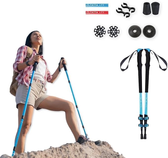 Adventure Pro Trekking Poles for Hiking - Anti Slip Collapsible Walking Sticks for Travel with Cork and Eva Grip, Lightweight Hiking Poles for Men and Women, 2 Sticks in 1PACK