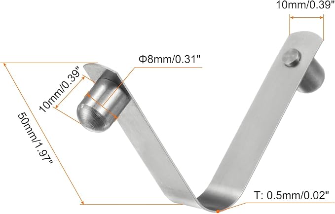 HARFINGTON 16pcs Double Button Kayak Paddle Snap Spring Clip 8x10x50mm 65Mn Spring Steel V-Shaped Solid Lift Telescopic Locking Tube Pole Clips for Tent Umbrella Camping