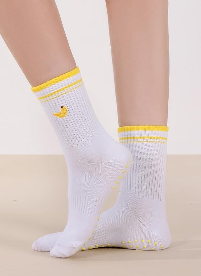EUDOLAH Cute Yoga Socks for Women Pilates Barre Breathable Non-Slip Crew Grip Sock With Stripes Anti-friction Athletic Socks