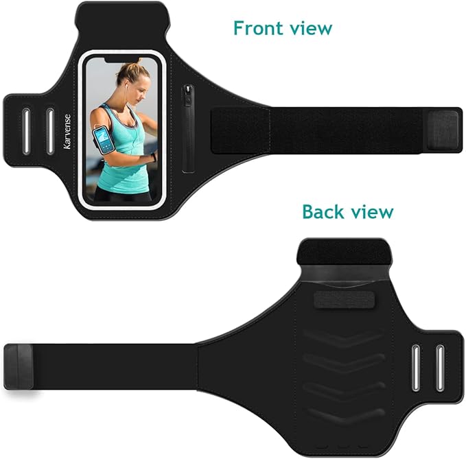 Phone Holder for Running, Karvense Phone Arm Bands for Running Exercise Workout Jogging, for iPhone SE/13 mini/12 mini/11 Pro/8/7/6s, Samsung Galaxy, up to 5.4'', Cell Phone Armband with Zipper Pocket