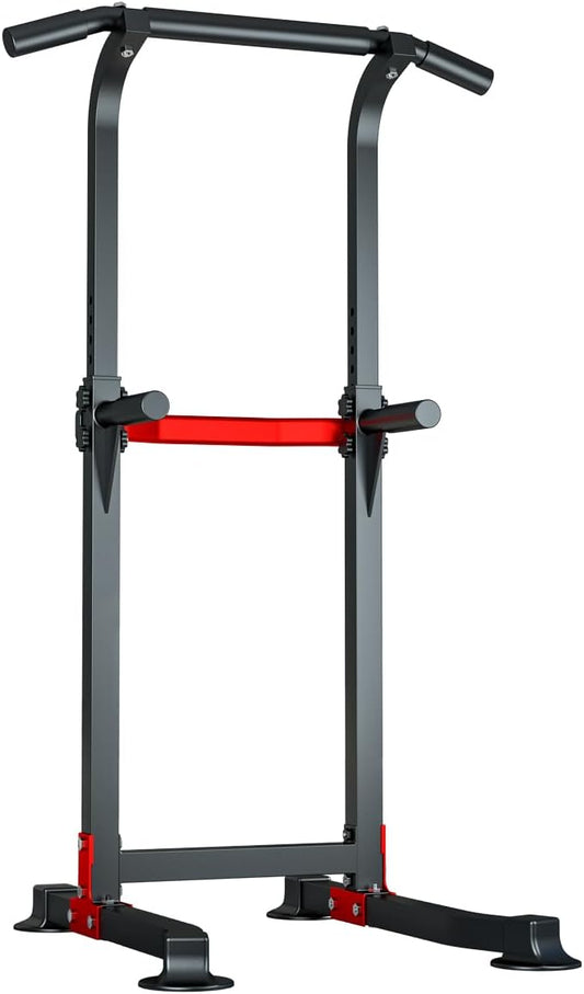 Power Tower Dip Station Pull Up Bar - Multi-Purpose Home Gym Equipment with Adjustable Height and Non-Slip Foot Pads - 330lbs/150kgs Capacity