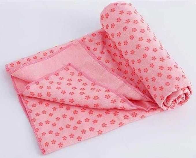 Yoga Towel, Hot Yoga Mat Towel - Sweat Absorbing Non-Slip for Hot Yoga, Pilates and Workout, 24x72 inches with Grip Dots (Pink)