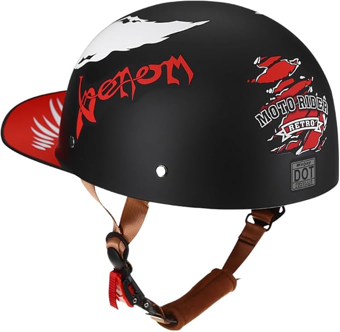 Vintage Retro Open Face Motorcycle Helmet Baseball Cap Half Helmets with pull-down Lens for Men Women Moped Cap Jet Scooter Street Cruiser - DOT Certified (Moto Rider, XX-Large)
