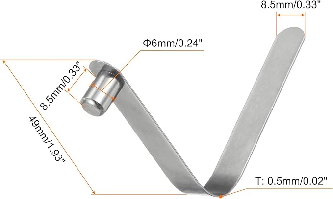 HARFINGTON 16pcs Single Button Kayak Paddle Snap Spring Clip 6x8.5x50mm 65Mn Spring Steel V-Shaped Solid Lift Telescopic Locking Tube Pole Clips for Tent Umbrella Camping