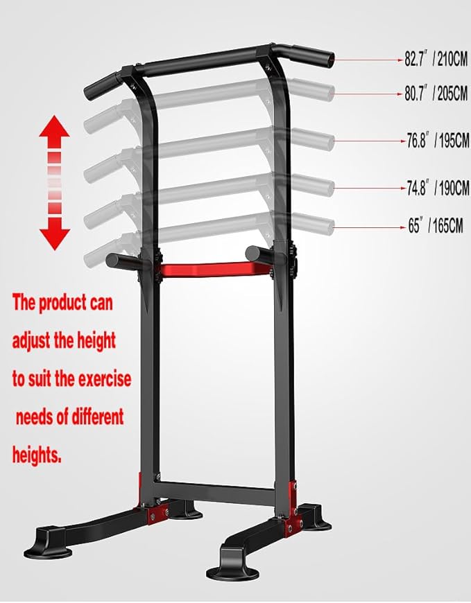 Power Tower Dip Station Pull Up Bar - Multi-Purpose Home Gym Equipment with Adjustable Height and Non-Slip Foot Pads - 330lbs/150kgs Capacity
