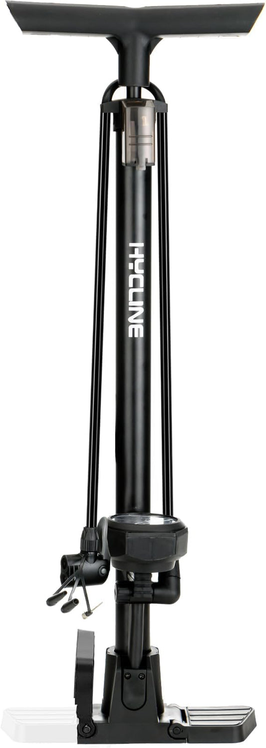 Hycline Bike Floor Pump with Gauge: 160 PSI High Pressure Bicycle Pumps - Durable Air Pump Fits Presta & Schrader Valve - Inflator for Road MTB Tire, Ball, Balloon, Inflatables