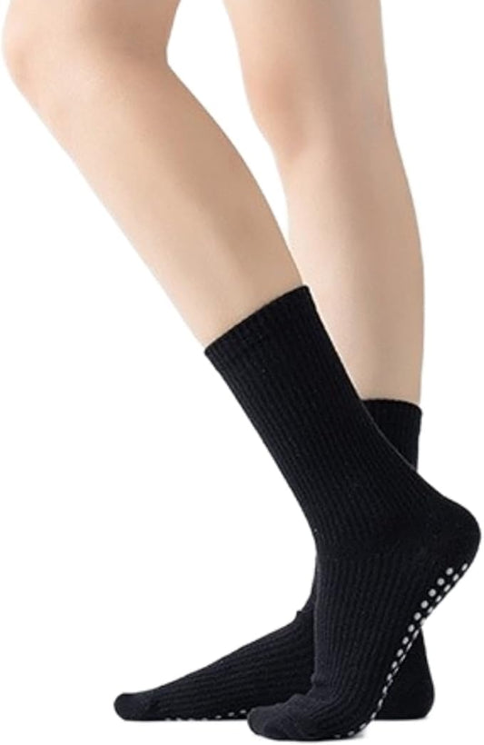Yoga Pilates Socks with Grips for Women Non Slip Solid Colored Cushioned Crew Compression Socks for Barre Ballet Dance