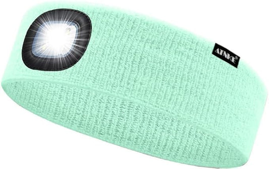 ATNKE 4 LED Lighted Sport Sweatband,USB Rechargeable Running Head Band Lamp High Stretch Wicking Gifts for Men and Women